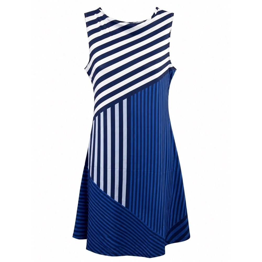 Blue White Striped Maxi Dress Womens Medium Sleeveless Resort Vacation NWOT